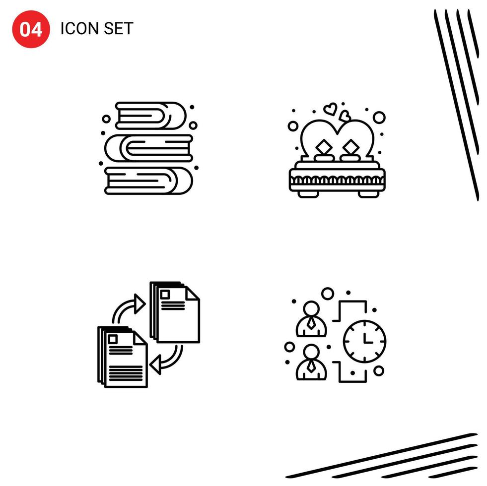 Line Pack of 4 Universal Symbols of art sharing book love file Editable Vector Design Elements