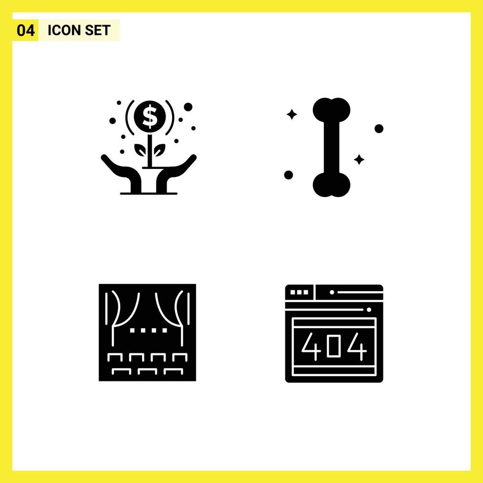 User Interface Pack of 4 Basic Solid Glyphs of expand event hands bone theater Editable Vector Design Elements