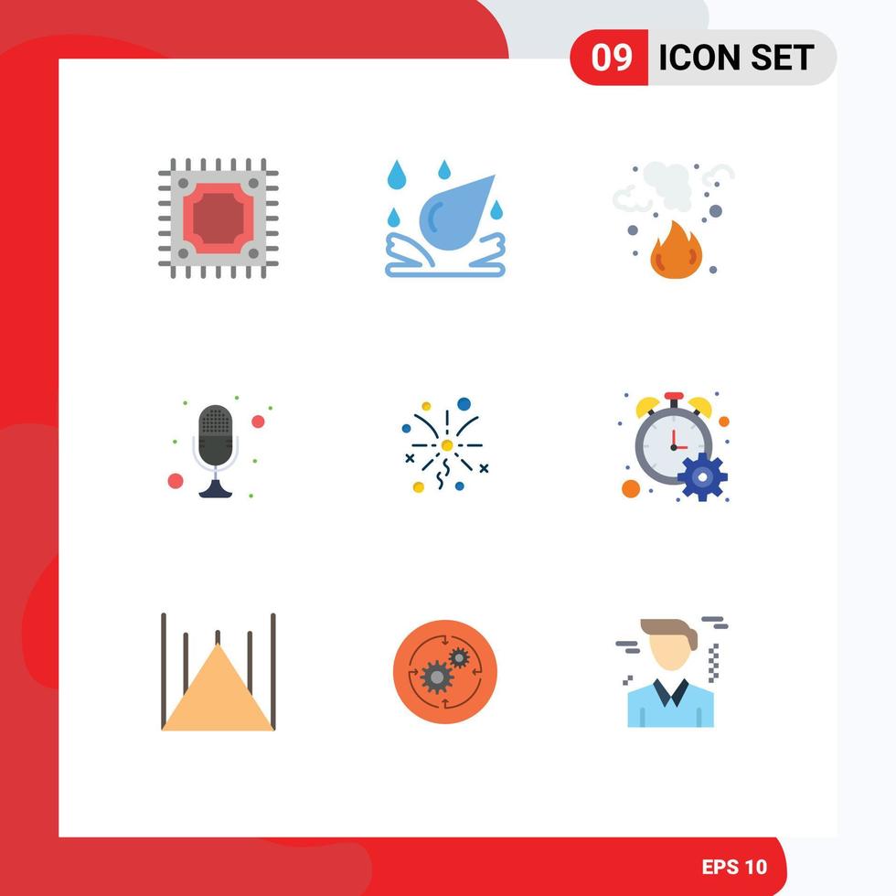 Modern Set of 9 Flat Colors Pictograph of light talk garbage recorder microphone Editable Vector Design Elements