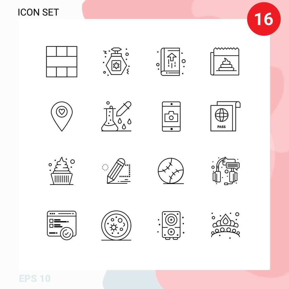 Group of 16 Outlines Signs and Symbols for news hoax agenda fake notebook Editable Vector Design Elements