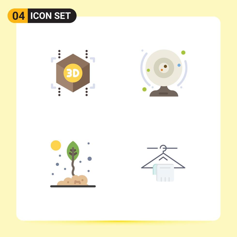 4 Flat Icon concept for Websites Mobile and Apps cube eco cam computer leaf Editable Vector Design Elements