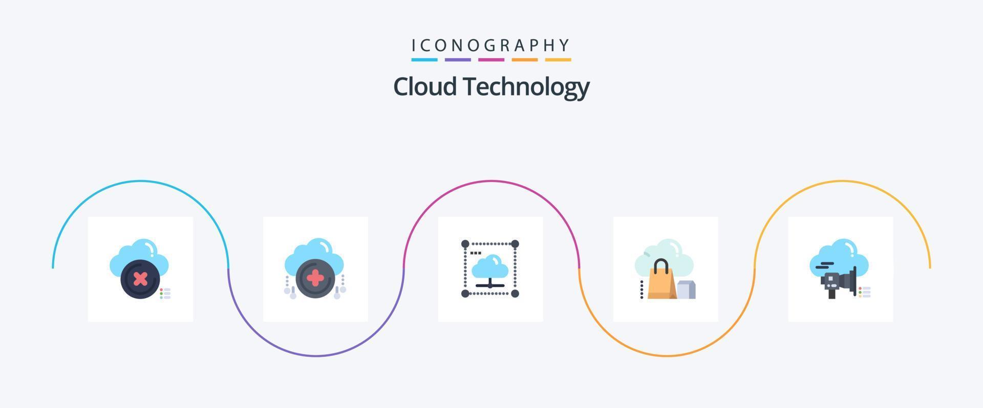 Cloud Technology Flat 5 Icon Pack Including bag. shopping. plus. cloud. secure vector