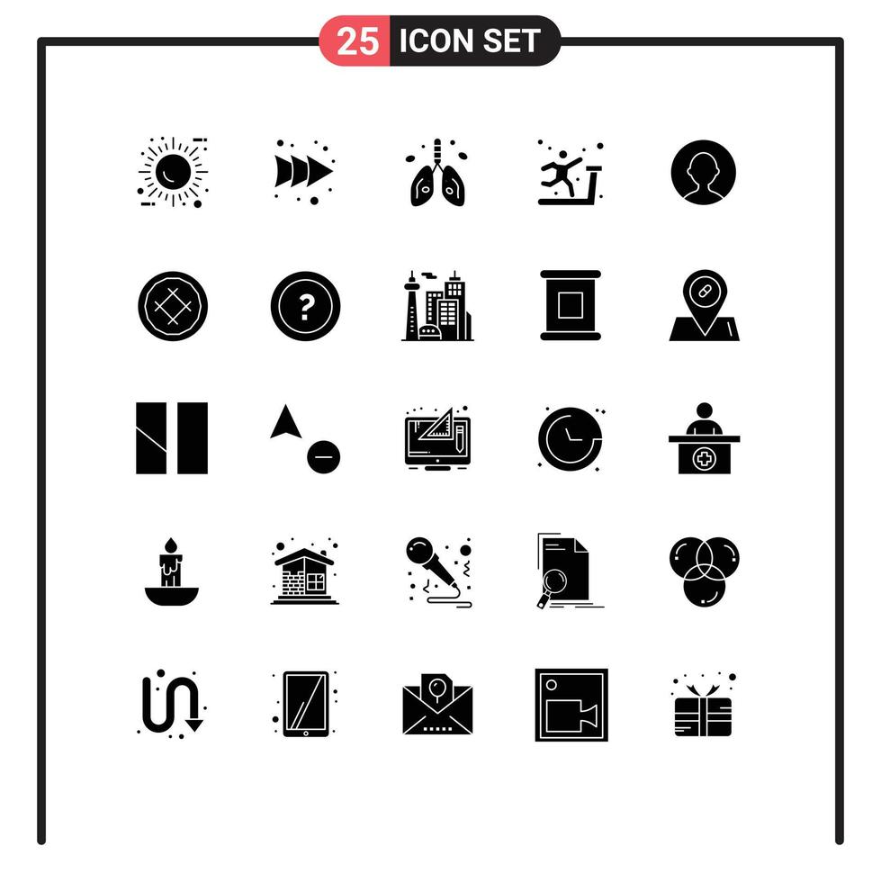 Group of 25 Modern Solid Glyphs Set for avatar sports pollution gym organ Editable Vector Design Elements