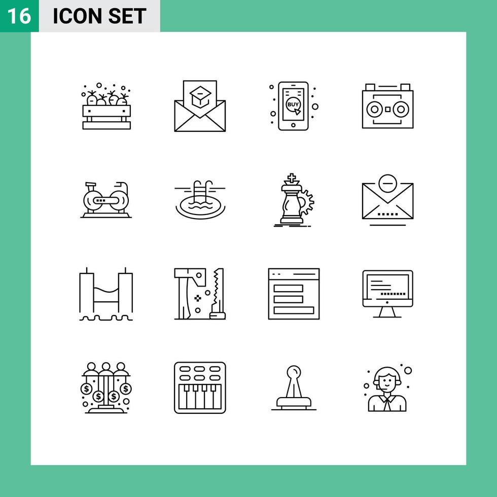 Outline Pack of 16 Universal Symbols of sound recording digital audio letter audio tape mobile shop Editable Vector Design Elements
