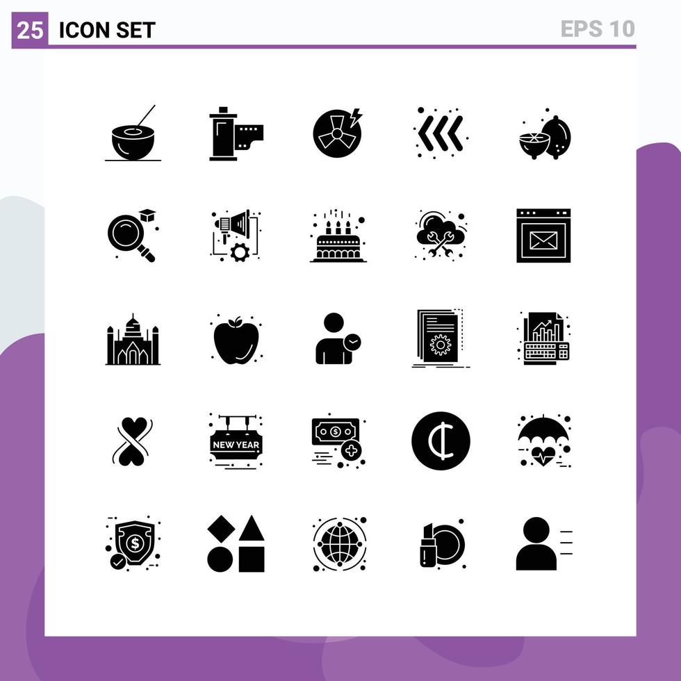 25 Creative Icons Modern Signs and Symbols of lemon keyboard hollywood arrow energy Editable Vector Design Elements
