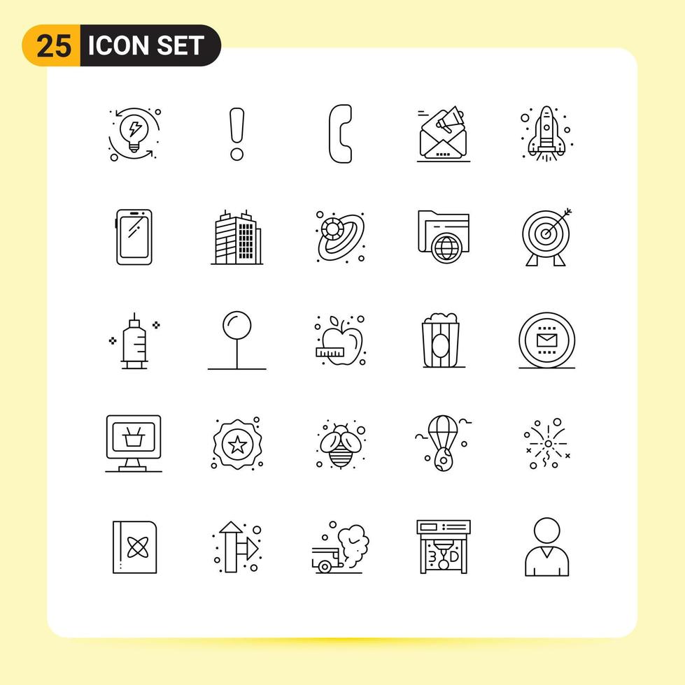 Group of 25 Modern Lines Set for rocket promotion answer marketing campaign Editable Vector Design Elements