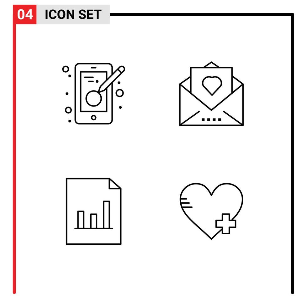 Pictogram Set of 4 Simple Filledline Flat Colors of creativity analytics mobile love letter graph Editable Vector Design Elements