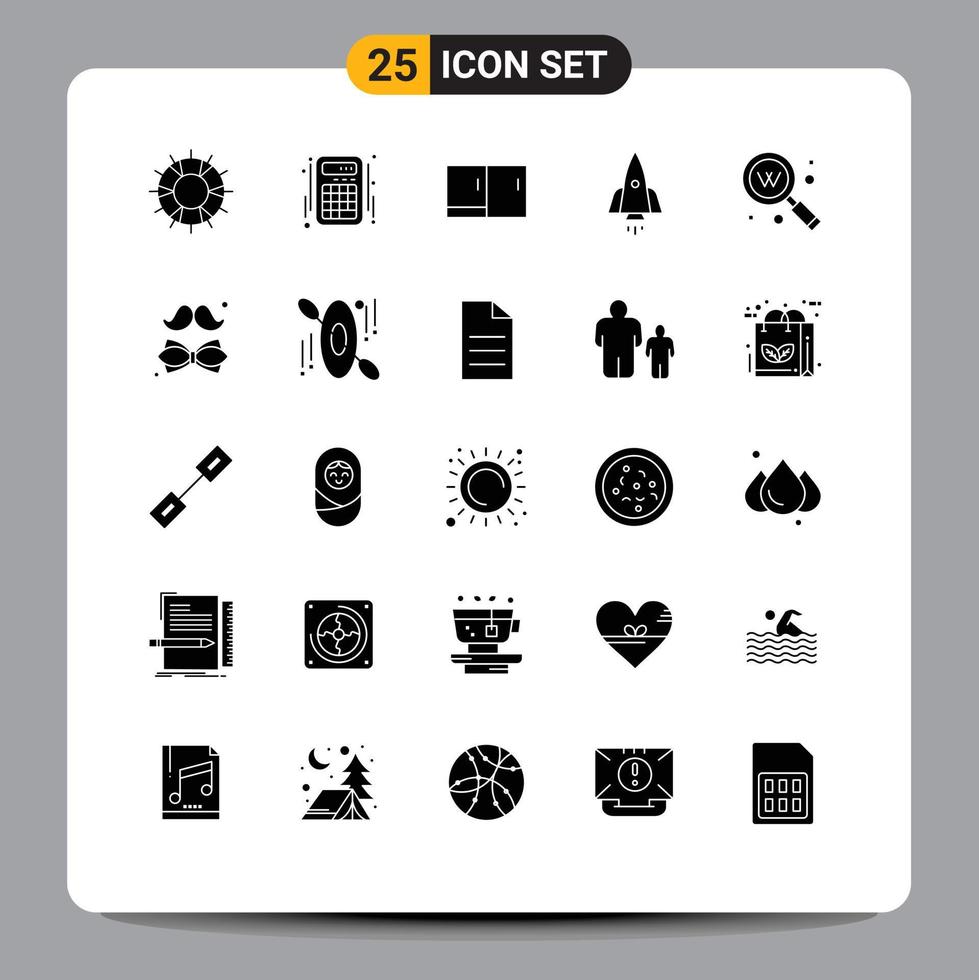 Universal Icon Symbols Group of 25 Modern Solid Glyphs of travel speedup accounts spaceship home appliances Editable Vector Design Elements