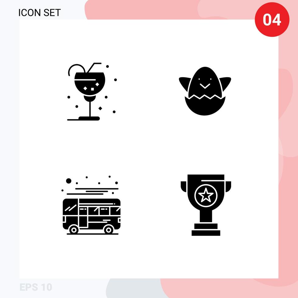 Pictogram Set of 4 Simple Solid Glyphs of beverage bus ice egg local Editable Vector Design Elements