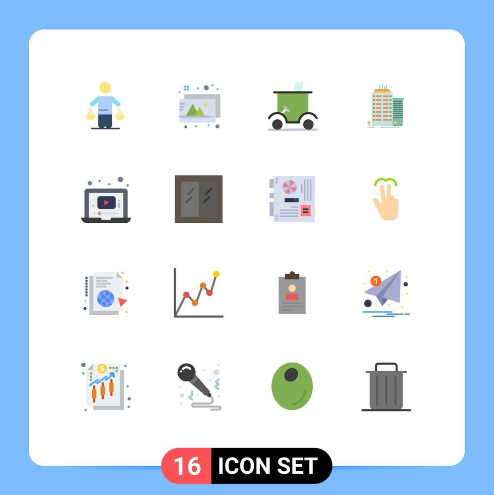 Set of 16 Modern UI Icons Symbols Signs for laptop office cart skyscaper sports Editable Pack of Creative Vector Design Elements