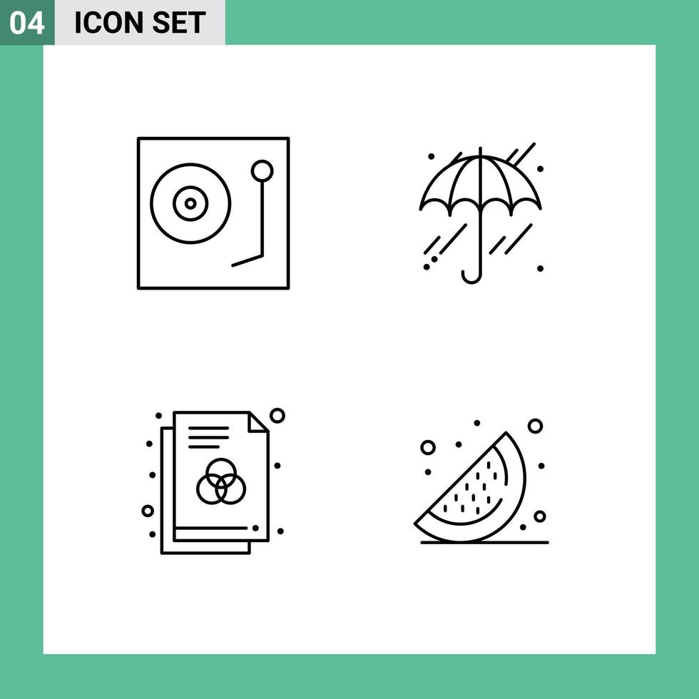 Pack of 4 Modern Filledline Flat Colors Signs and Symbols for Web Print Media such as devices format turntable weather color Editable Vector Design Elements