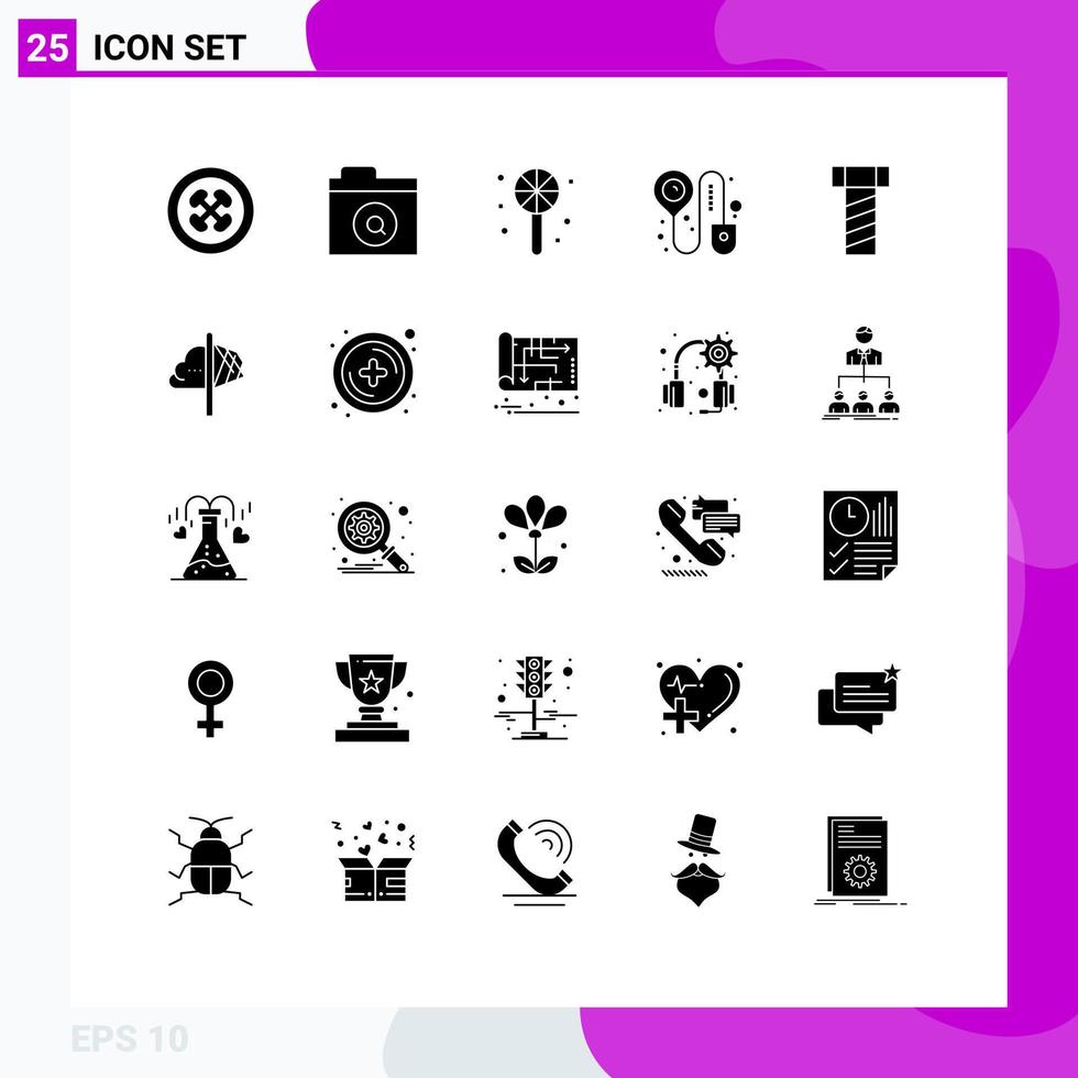 Pictogram Set of 25 Simple Solid Glyphs of idea screw candy bolt check in Editable Vector Design Elements