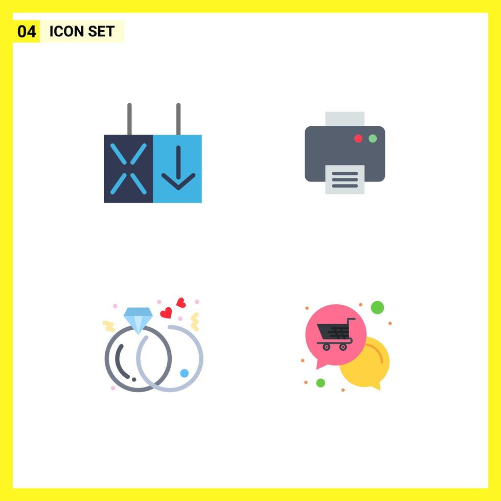 Set of 4 Commercial Flat Icons pack for light marriage printer machine mail Editable Vector Design Elements