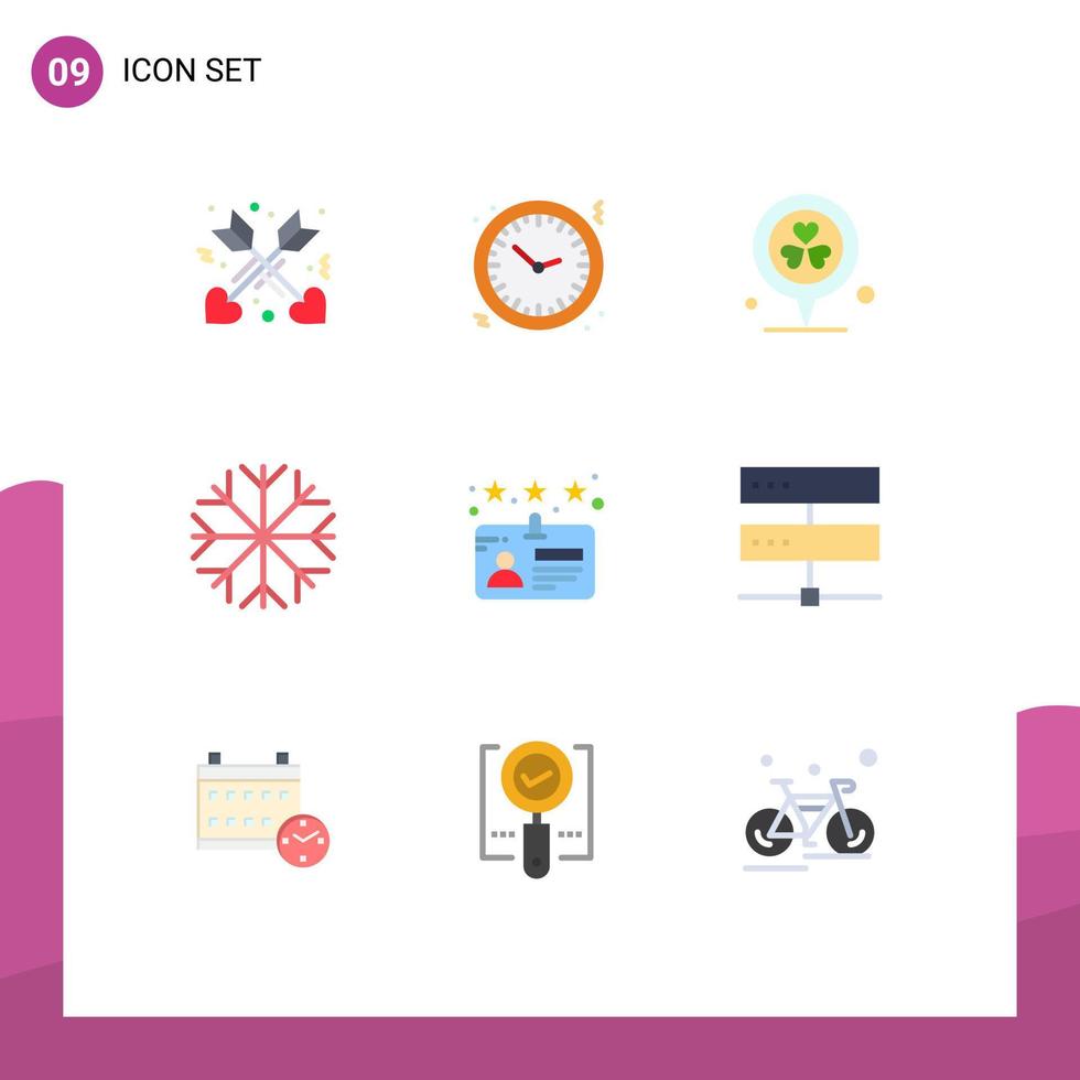 Modern Set of 9 Flat Colors Pictograph of license card flower weather nature Editable Vector Design Elements