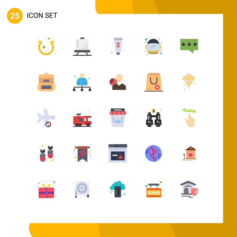 25 User Interface Flat Color Pack of modern Signs and Symbols of bubble helmet development astronaut face Editable Vector Design Elements
