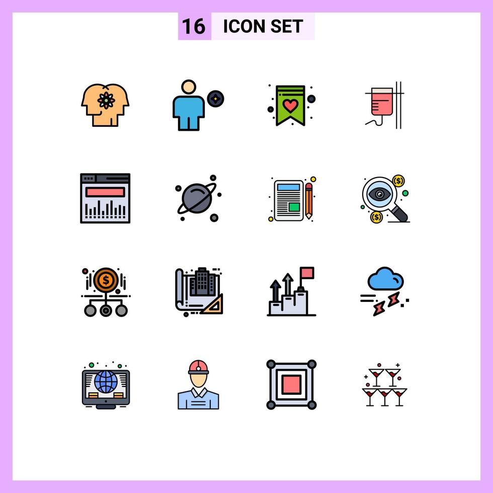 16 Creative Icons Modern Signs and Symbols of analytics rehydration favorite medical wish list Editable Creative Vector Design Elements