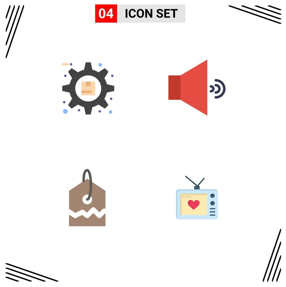 Modern Set of 4 Flat Icons and symbols such as gear over preferences speaker television Editable Vector Design Elements