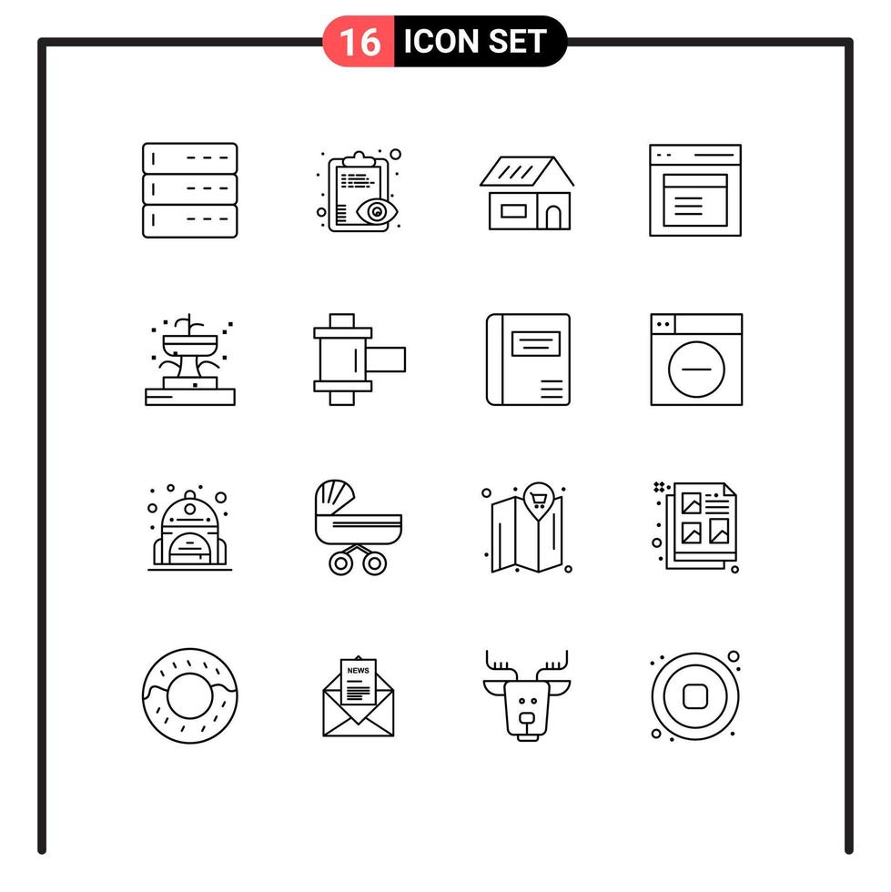 16 Thematic Vector Outlines and Editable Symbols of buildings user building modal communication Editable Vector Design Elements