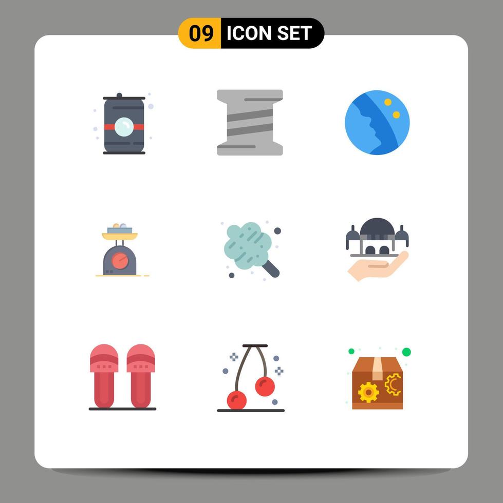 Pictogram Set of 9 Simple Flat Colors of food cotton candy dry skin weight scale Editable Vector Design Elements