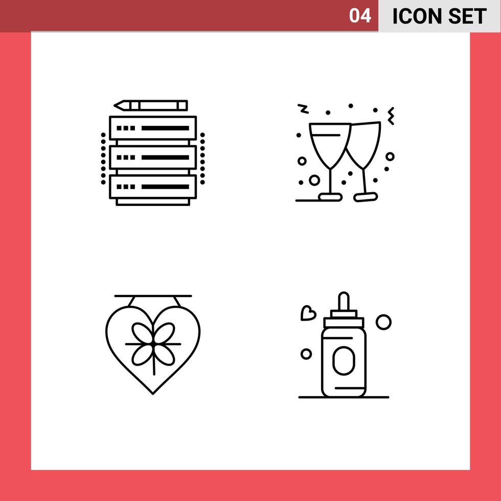 Pictogram Set of 4 Simple Filledline Flat Colors of edit heart server wine feeder Editable Vector Design Elements