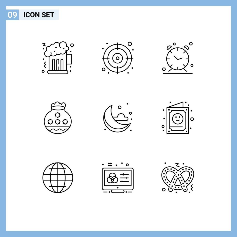 Stock Vector Icon Pack of 9 Line Signs and Symbols for weather moon time festival water Editable Vector Design Elements