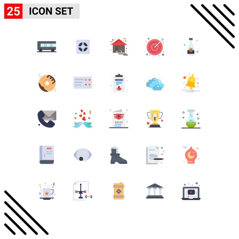 Group of 25 Flat Colors Signs and Symbols for drink beverage energy target arrow Editable Vector Design Elements