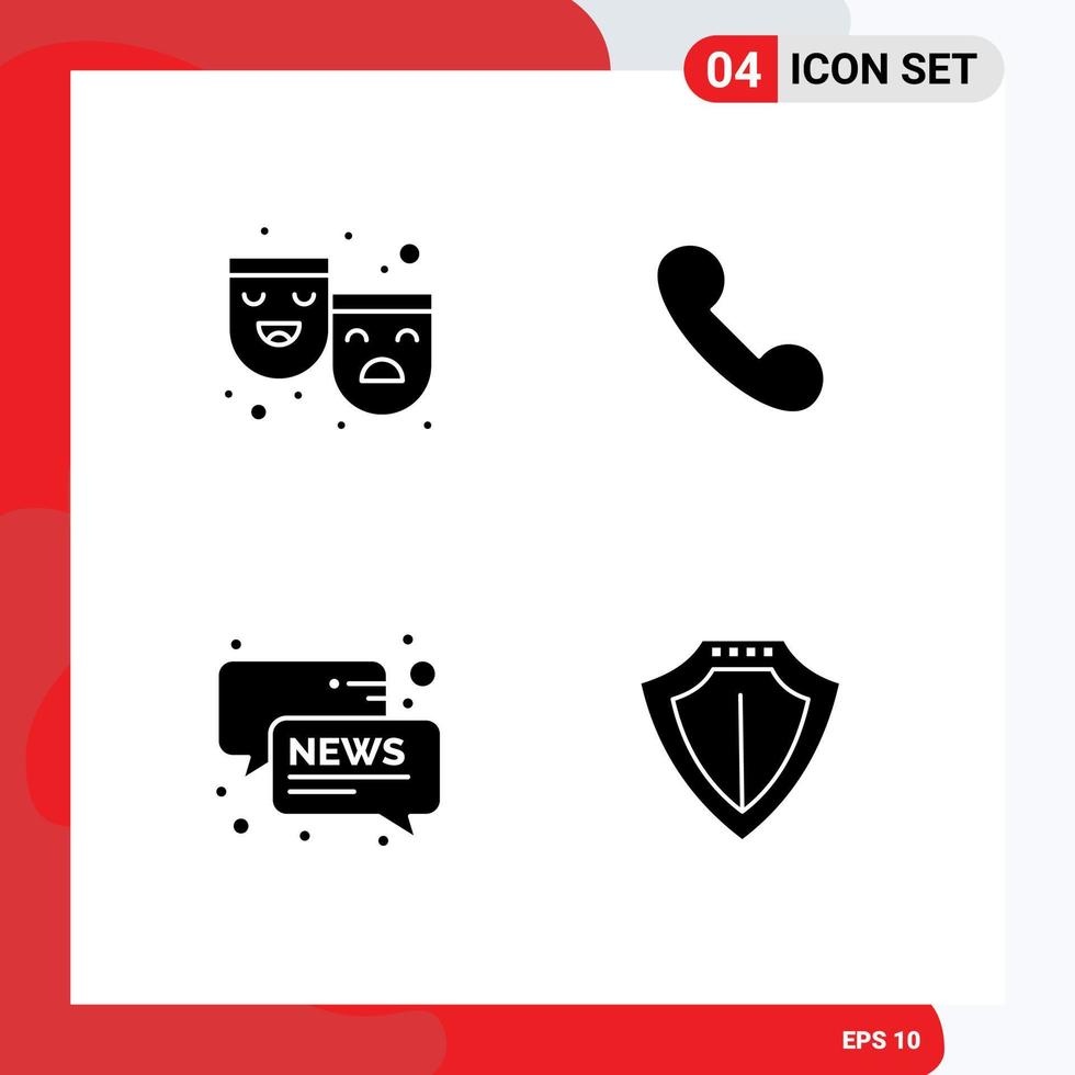 4 Universal Solid Glyph Signs Symbols of masks conversation happy sad telephone news Editable Vector Design Elements