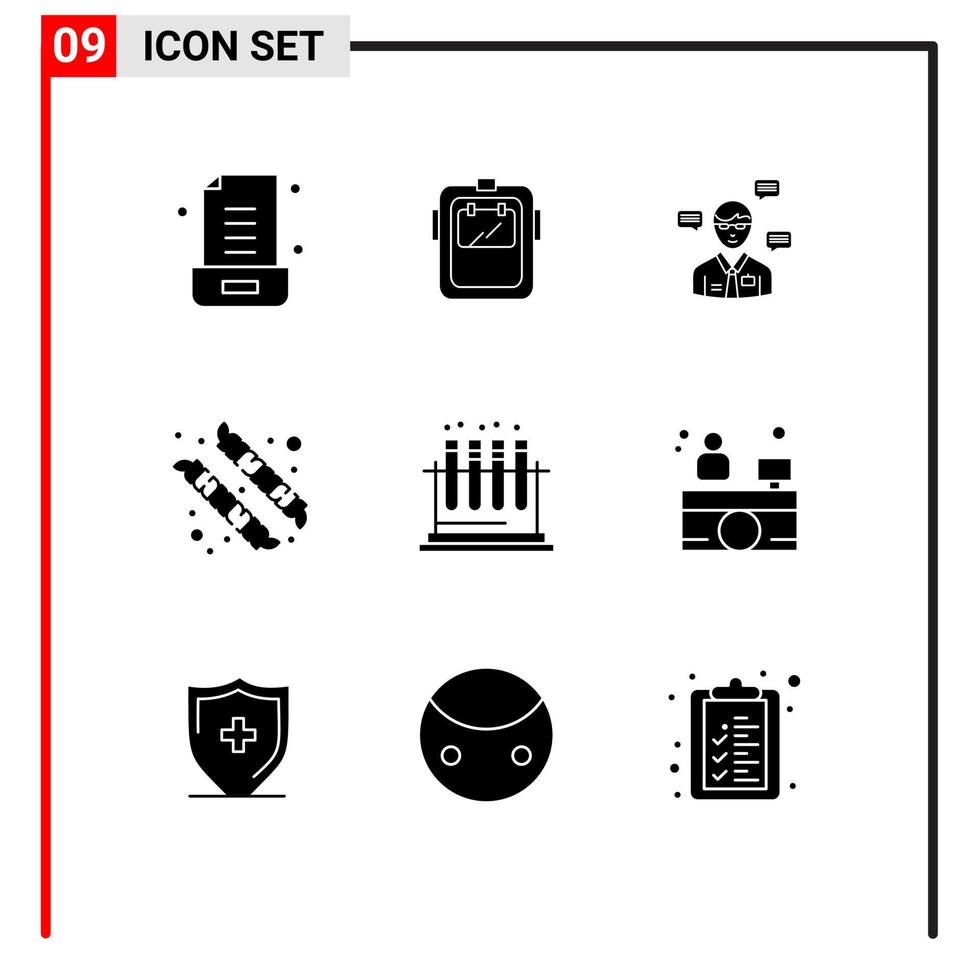 editable vector línea paquete de 9 9 sencillo sólido glifos de laboratorio caramelo sombrerería cámping charla editable vector diseño elementos