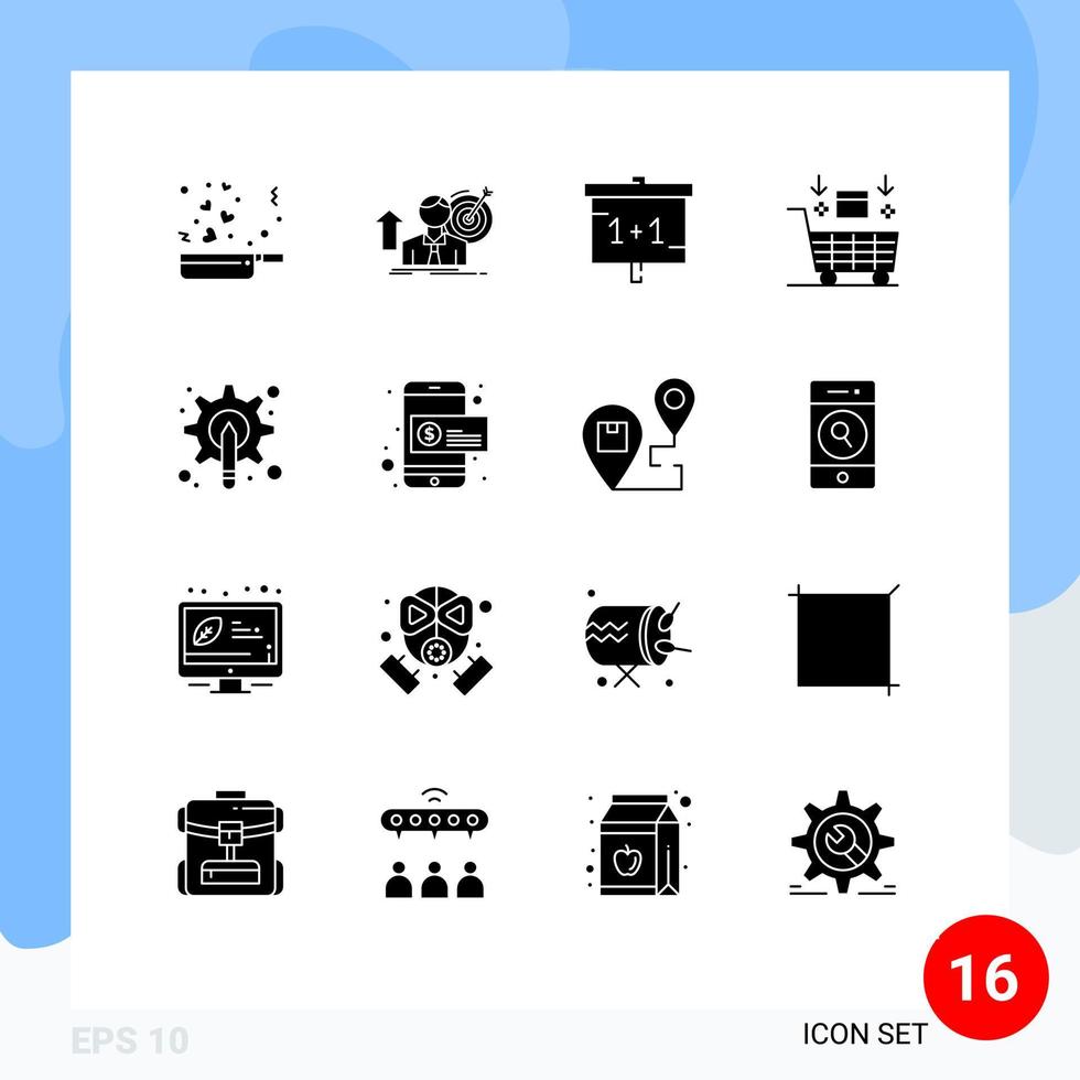 Pack of 16 creative Solid Glyphs of valentine robot growth cart study Editable Vector Design Elements