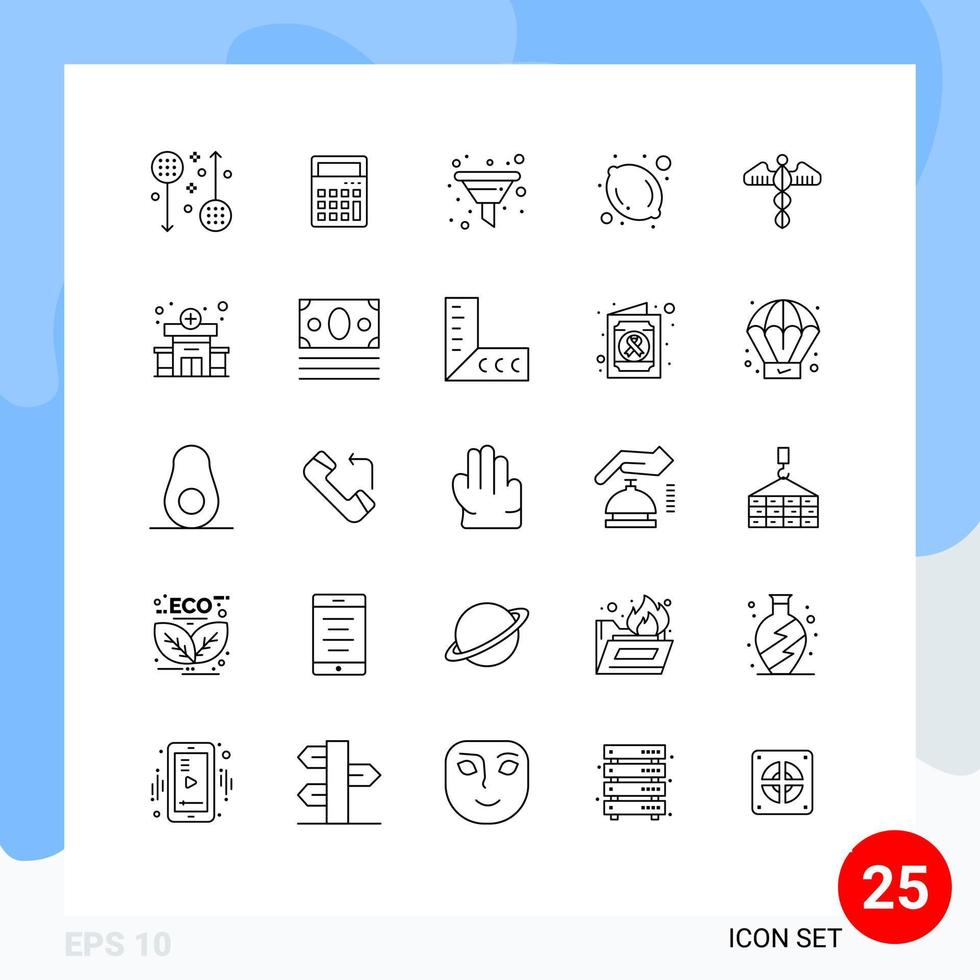 Mobile Interface Line Set of 25 Pictograms of symbol lemon office food seo Editable Vector Design Elements