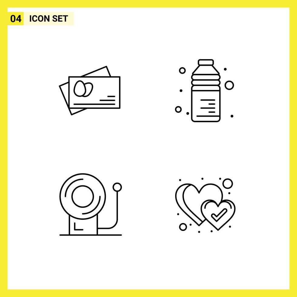 Set of 4 Modern UI Icons Symbols Signs for passport equipment bottle water heart Editable Vector Design Elements