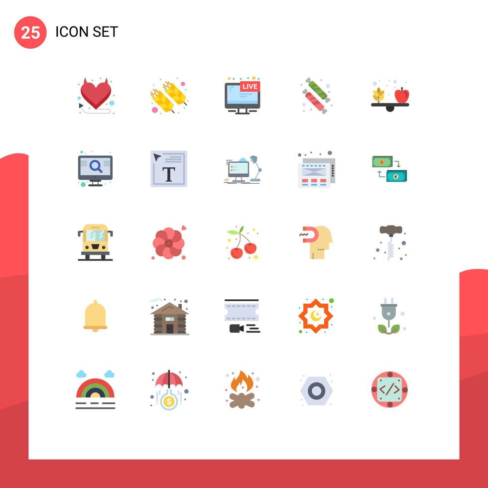 Universal Icon Symbols Group of 25 Modern Flat Colors of apple dessert tv candy news Editable Vector Design Elements