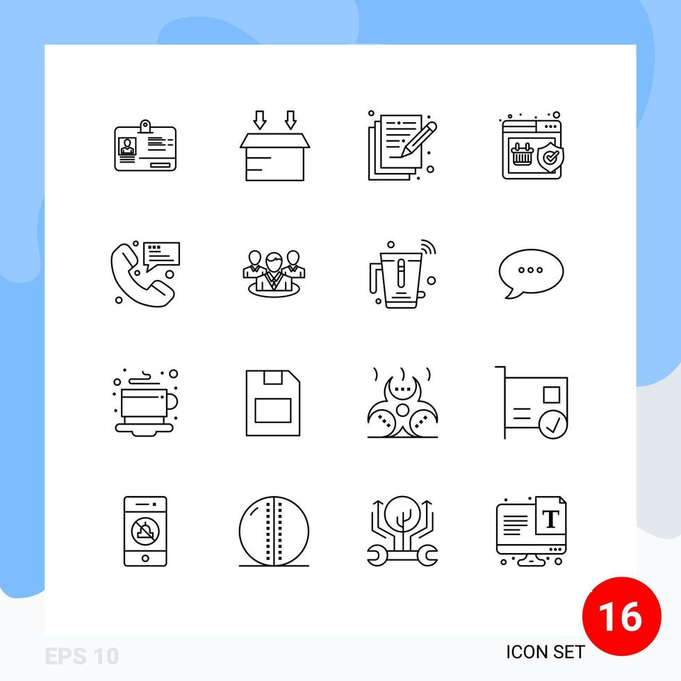 Editable Vector Line Pack of 16 Simple Outlines of message call art shopping shield Editable Vector Design Elements