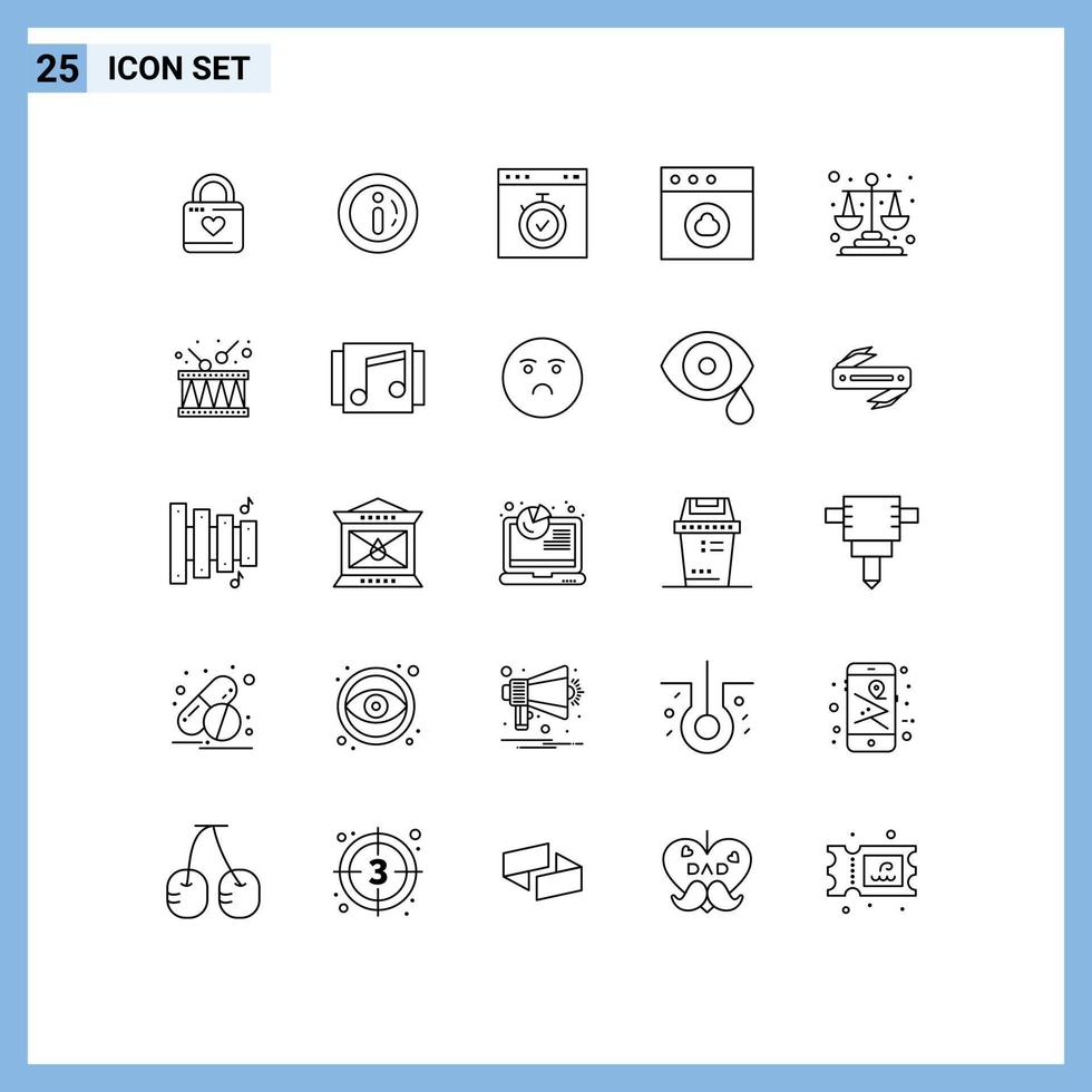 Set of 25 Modern UI Icons Symbols Signs for balance cloud shopping app stopwatch Editable Vector Design Elements