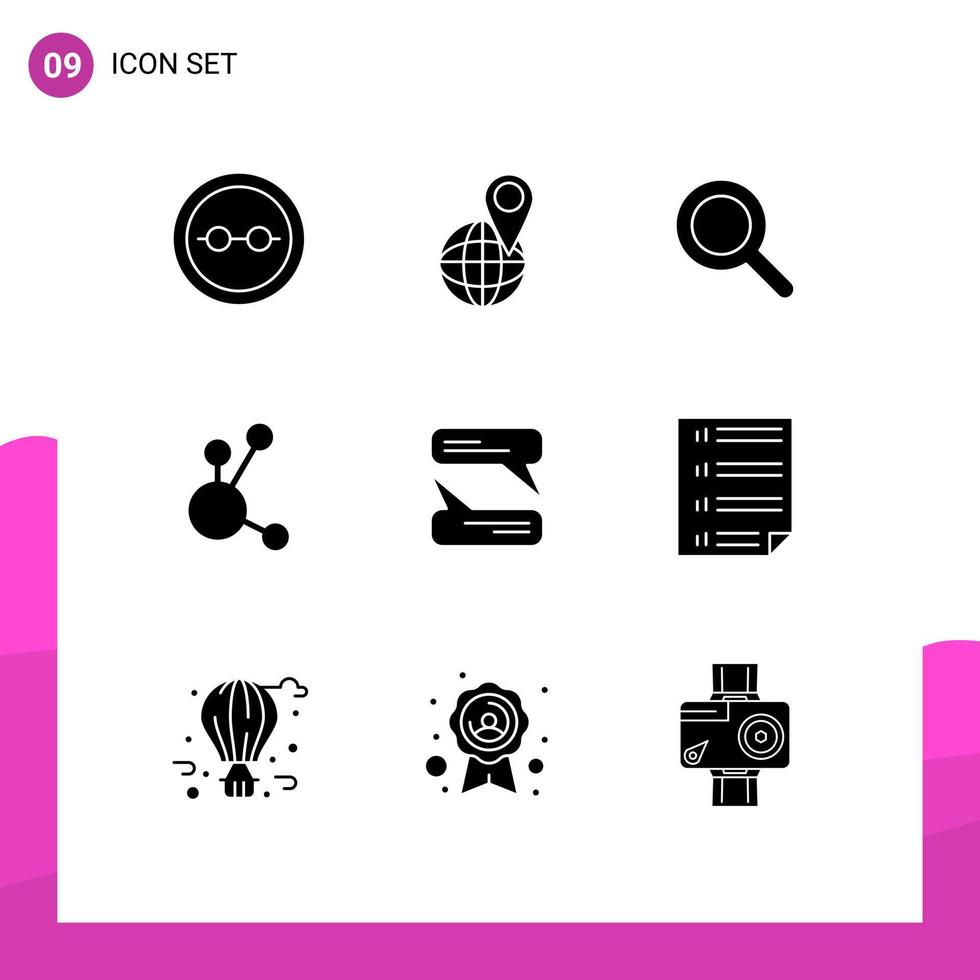 Pictogram Set of 9 Simple Solid Glyphs of messaging crypto currency world crypto bitconnect Editable Vector Design Elements