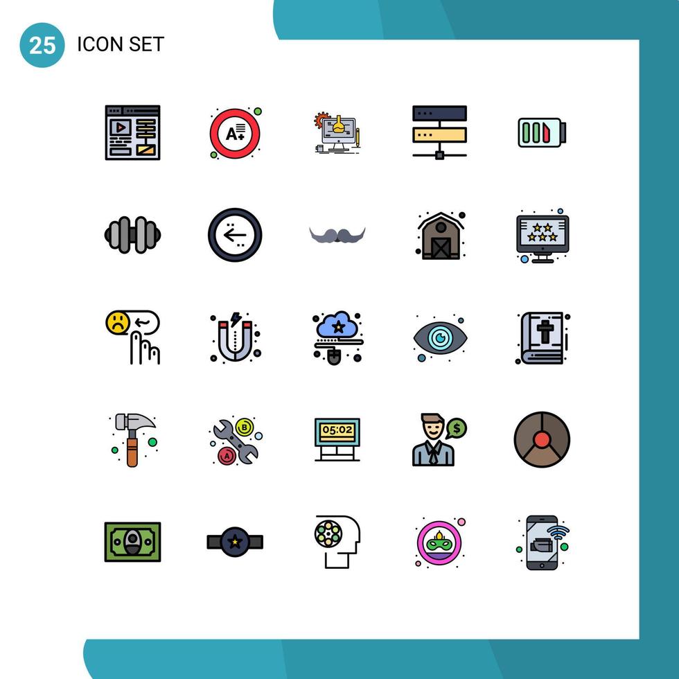Group of 25 Modern Filled line Flat Colors Set for electricity charge it network digital Editable Vector Design Elements