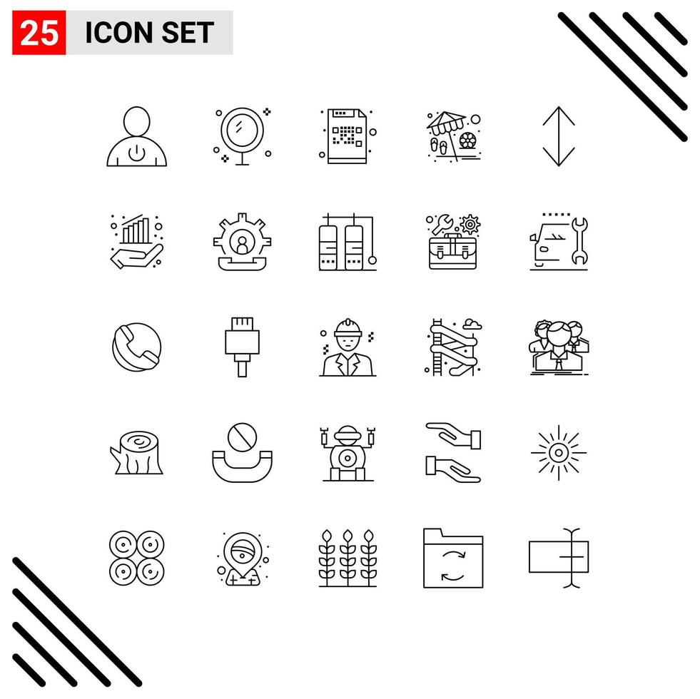 Set of 25 Vector Lines on Grid for vacation beach mirror mail encrypted Editable Vector Design Elements