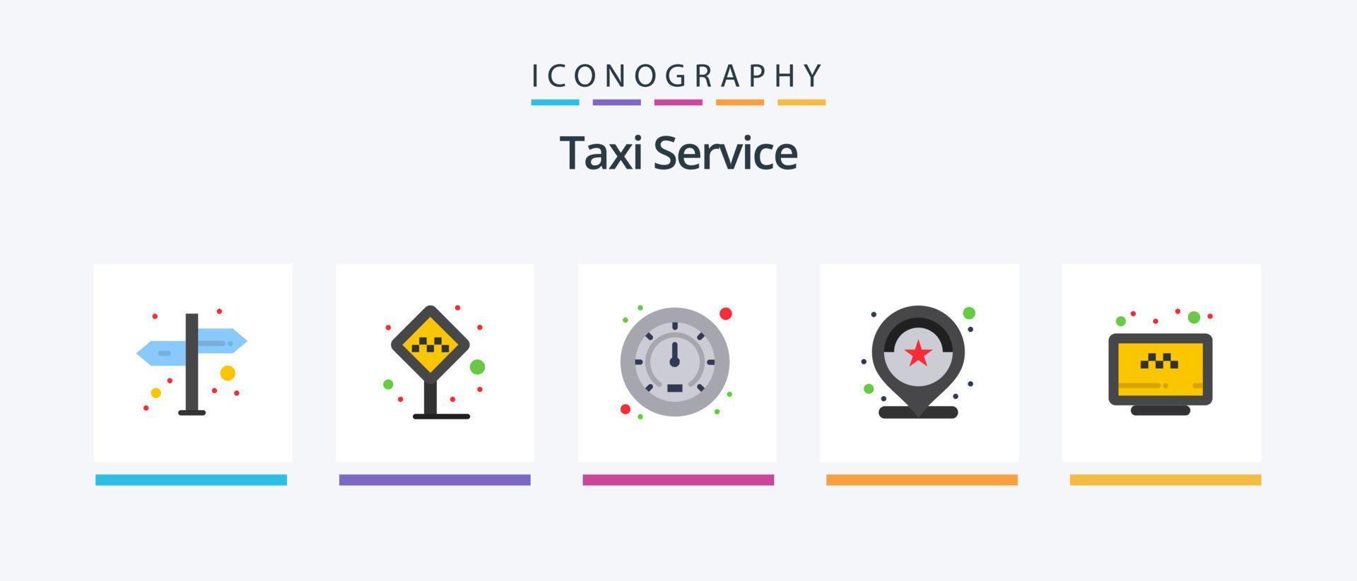 Taxi Service Flat 5 Icon Pack Including search. stars. meter. review. number. Creative Icons Design vector