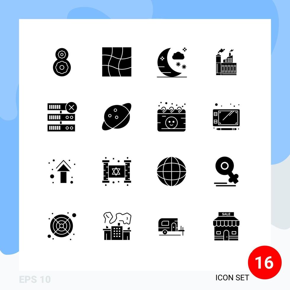 16 Creative Icons Modern Signs and Symbols of planet delete moon database factory Editable Vector Design Elements