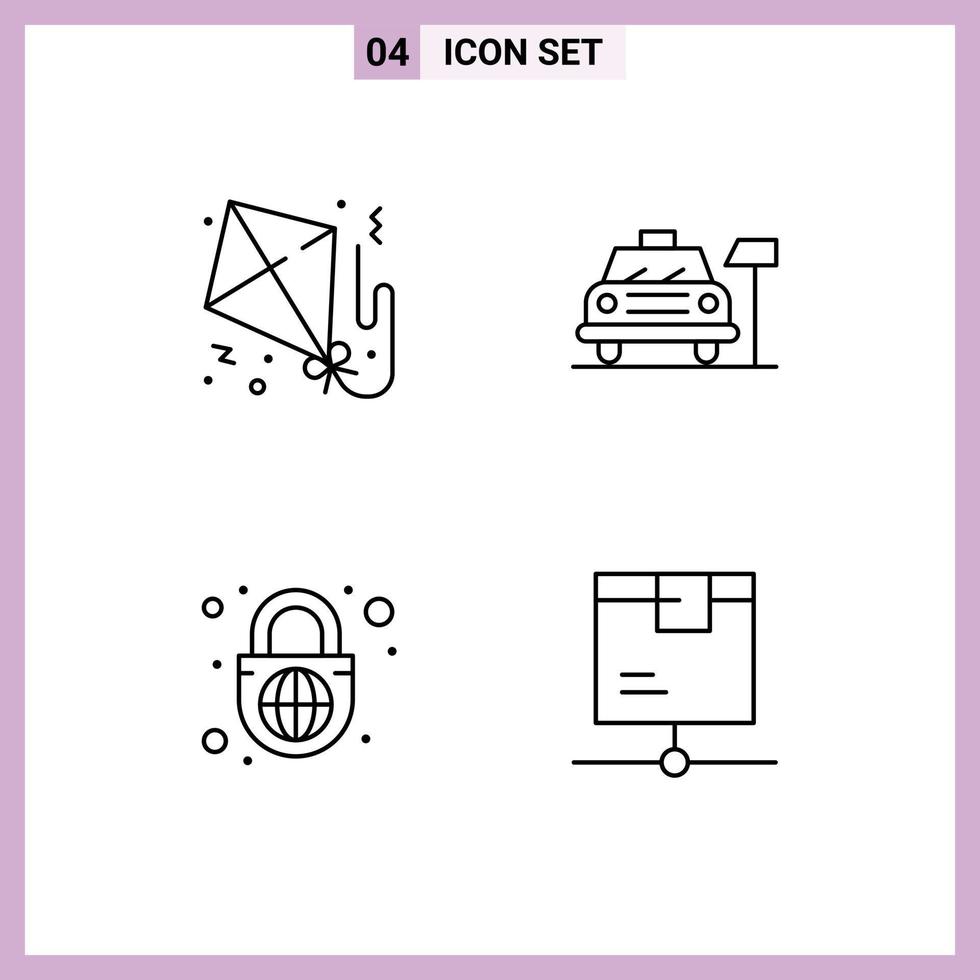 Modern Set of 4 Filledline Flat Colors and symbols such as kite globe paper hotel globe with lock Editable Vector Design Elements