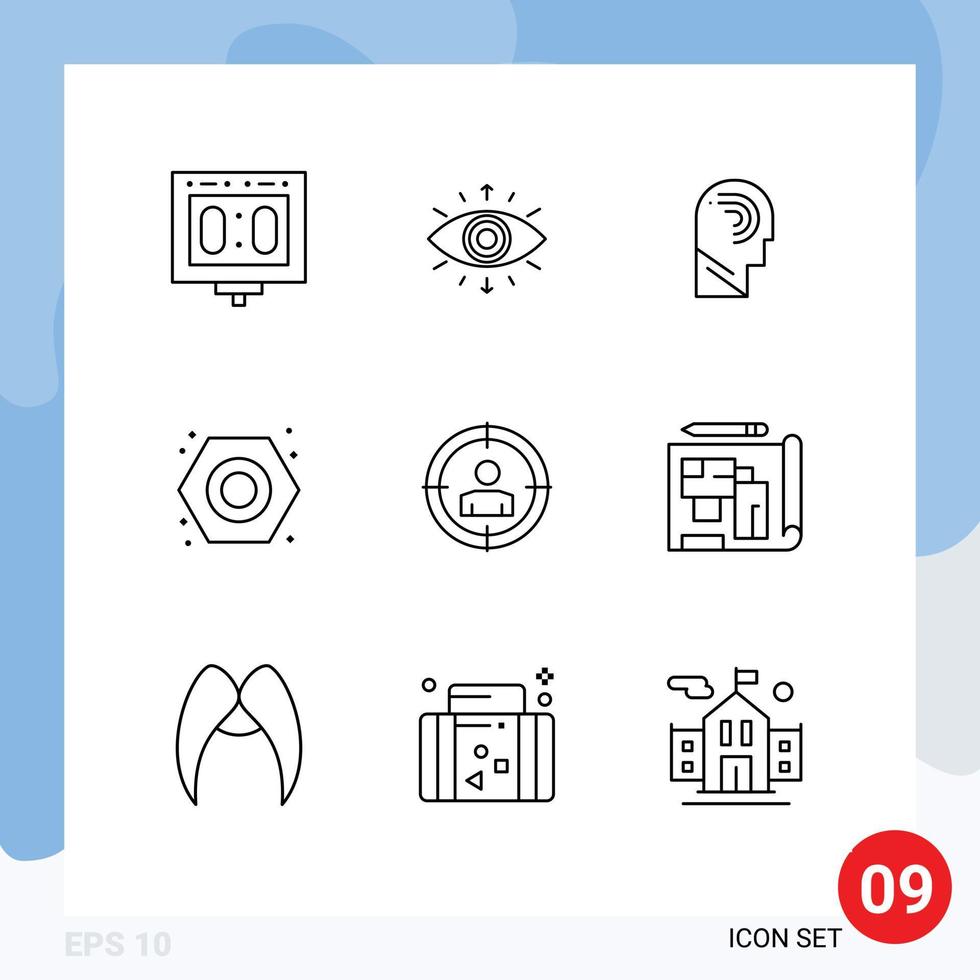 Set of 9 Vector Outlines on Grid for plumbing nut member mechanical mind Editable Vector Design Elements