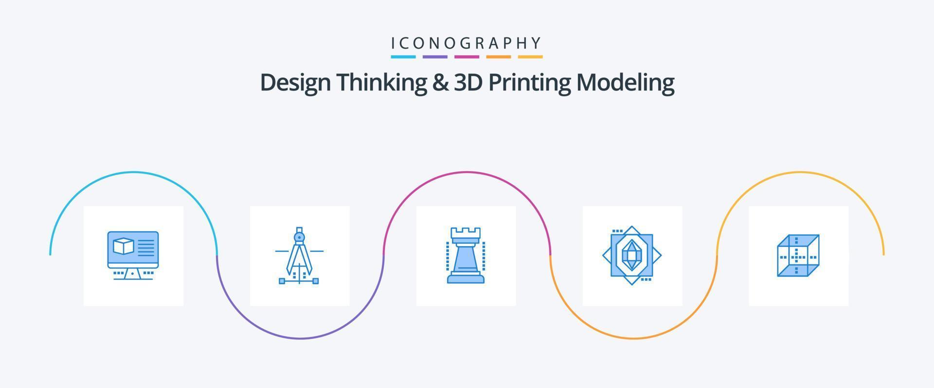 Design Thinking And D Printing Modeling Blue 5 Icon Pack Including delivrey. design. entertainment. forming. 3d vector