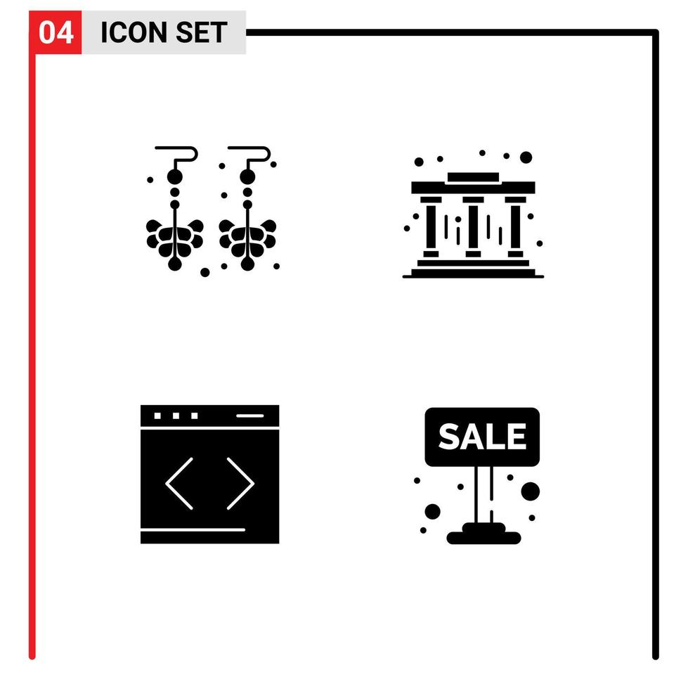 Set of 4 Commercial Solid Glyphs pack for drop website museum content advertise Editable Vector Design Elements