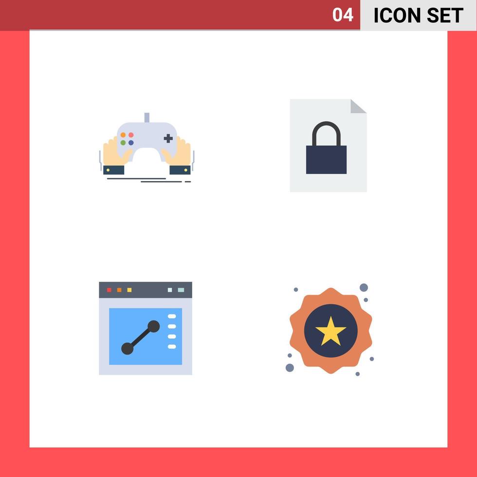 Group of 4 Modern Flat Icons Set for game draw entertainment file badge Editable Vector Design Elements