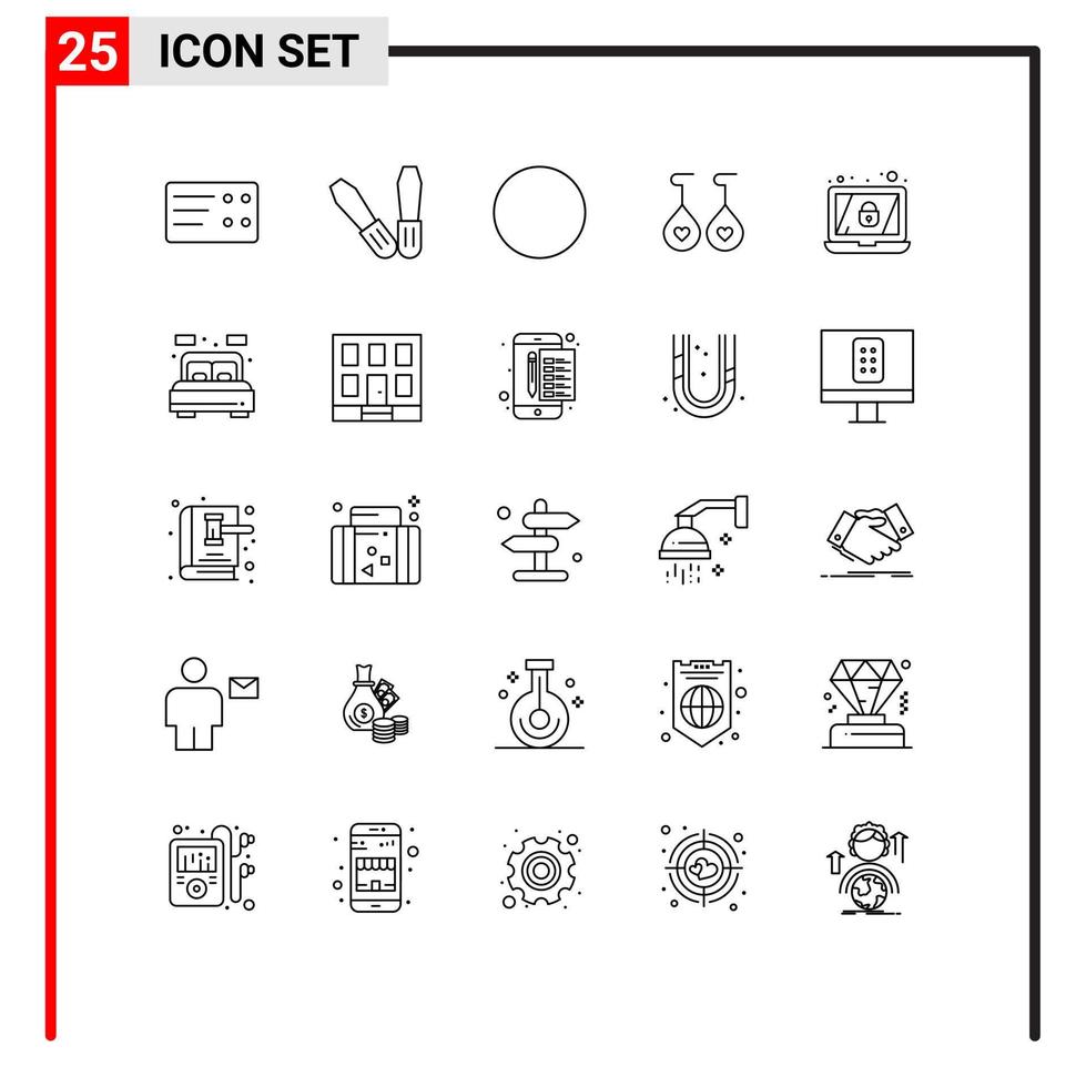 Pictogram Set of 25 Simple Lines of building room love living lock Editable Vector Design Elements