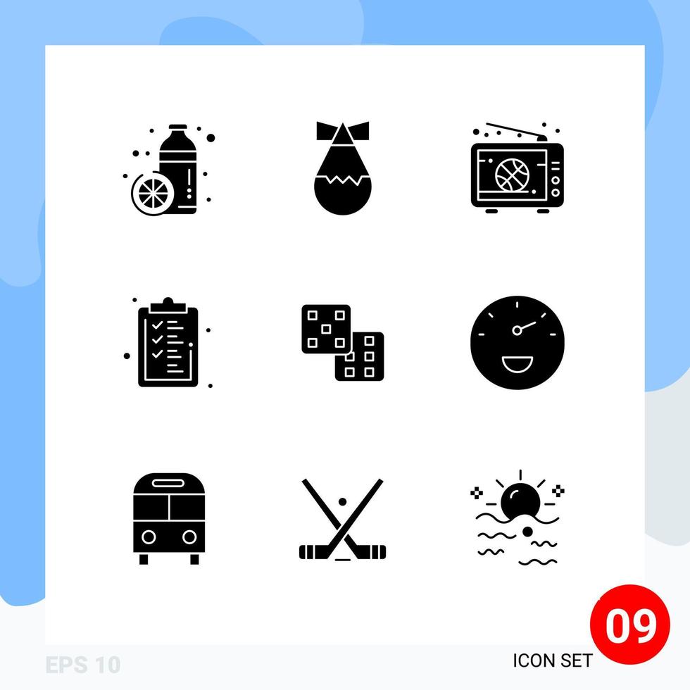 9 Creative Icons Modern Signs and Symbols of dice clipboard broadcast checklist tv Editable Vector Design Elements