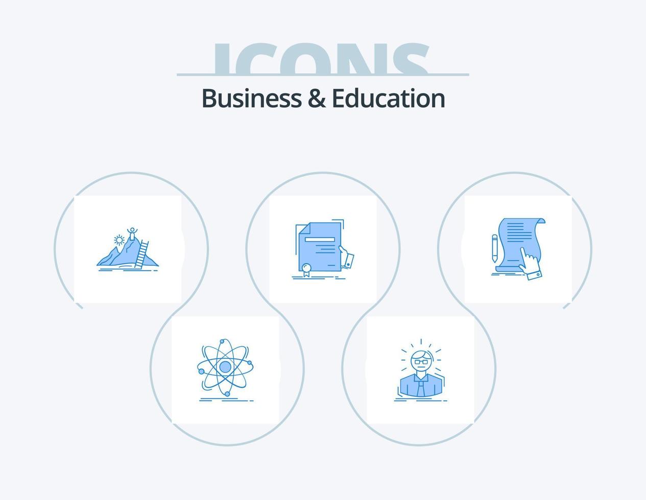 negocio y educación azul icono paquete 5 5 icono diseño. educación. certificado. persona. carrera profesional. desarrollo vector