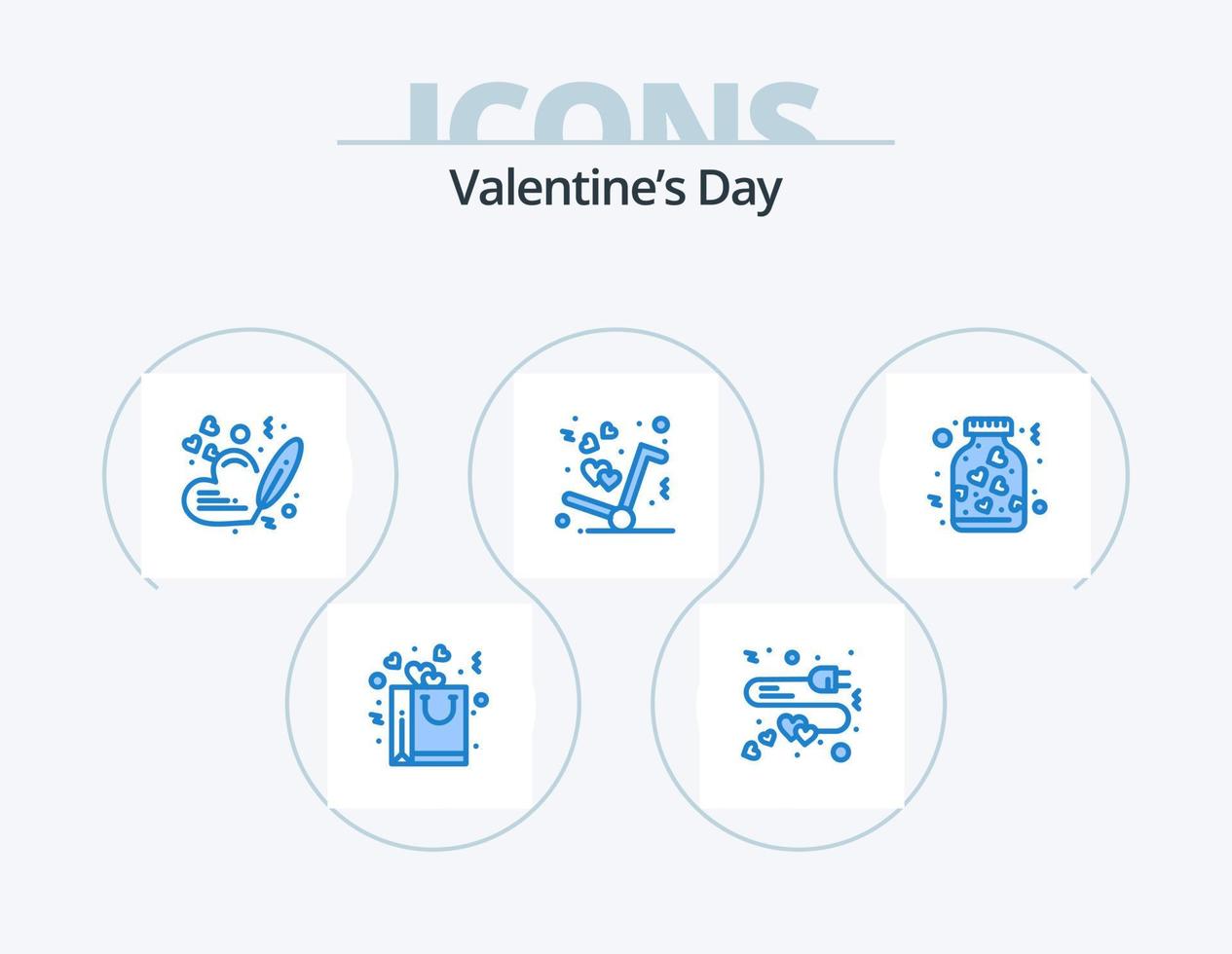 san valentin día azul icono paquete 5 5 icono diseño. frasco. amor. corazón. como. entrega vector