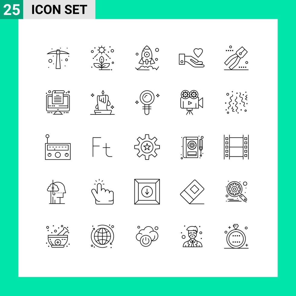 Modern Set of 25 Lines and symbols such as tool pincers business construction heart Editable Vector Design Elements