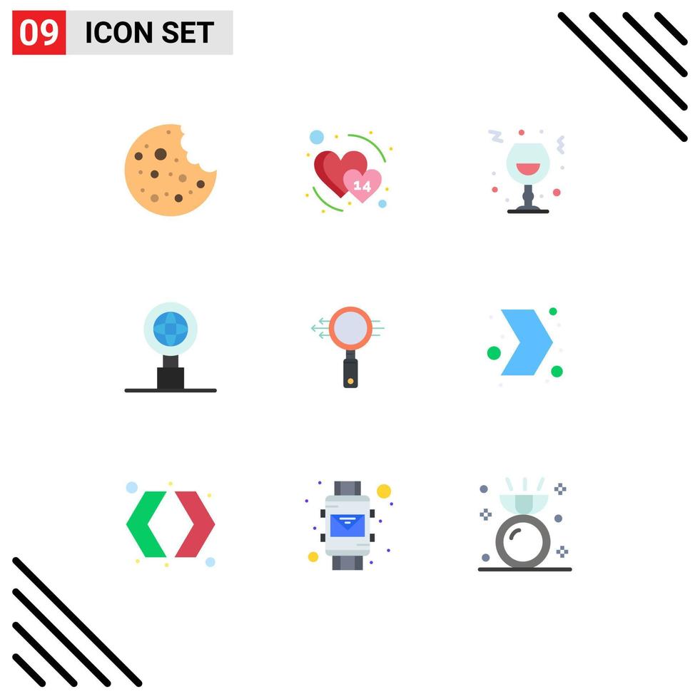 Group of 9 Modern Flat Colors Set for e search search glass search globe Editable Vector Design Elements